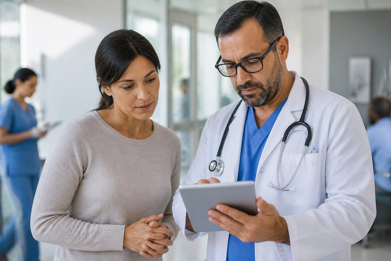 Healthcare professionals using digital medical systems